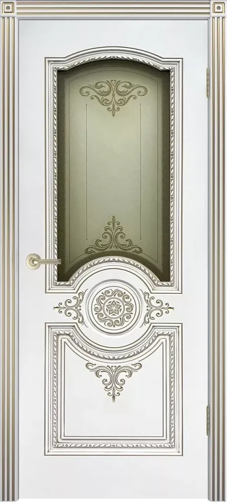 Межкомнатная дверь со стеклом Марокко В3 Белый с патиной Золото Эмаль (Бипи Дорс)