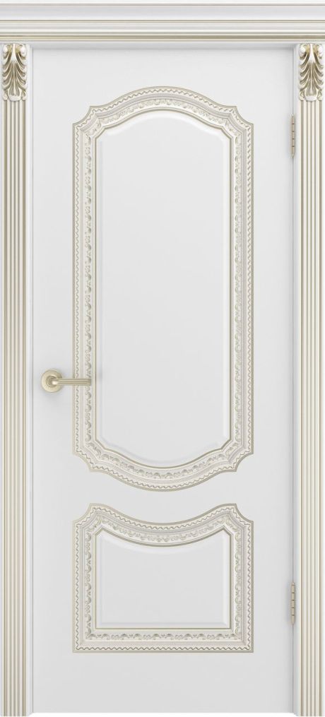 Глухая межкомнатная дверь Сюита Лакшери В1.0 Белый с патиной Белое золото Эмаль (Шейл Дорс)