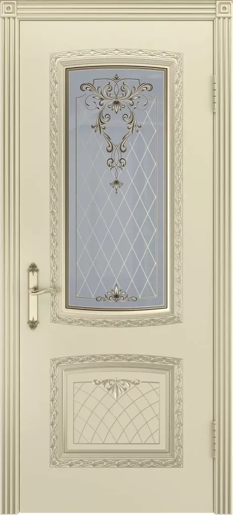 Межкомнатная дверь со стеклом Симфония Нью Слоновая кость с патиной Белое золото Эмаль (Бипи Дорс)