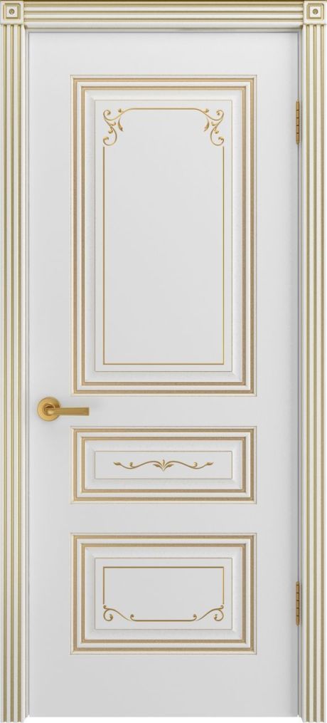 Глухая межкомнатная дверь Трио Грейс В2 Белый с патиной Золото Эмаль (Шейл Дорс)