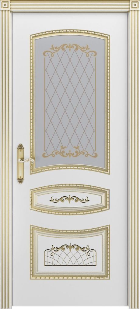 Межкомнатная дверь со стеклом Соната В3 Белый с патиной Золото Эмаль (Шейл Дорс)
