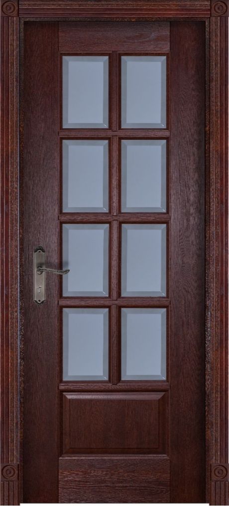 Межкомнатная дверь со стеклом Лондон Махагон Массив дуба (ОКА)