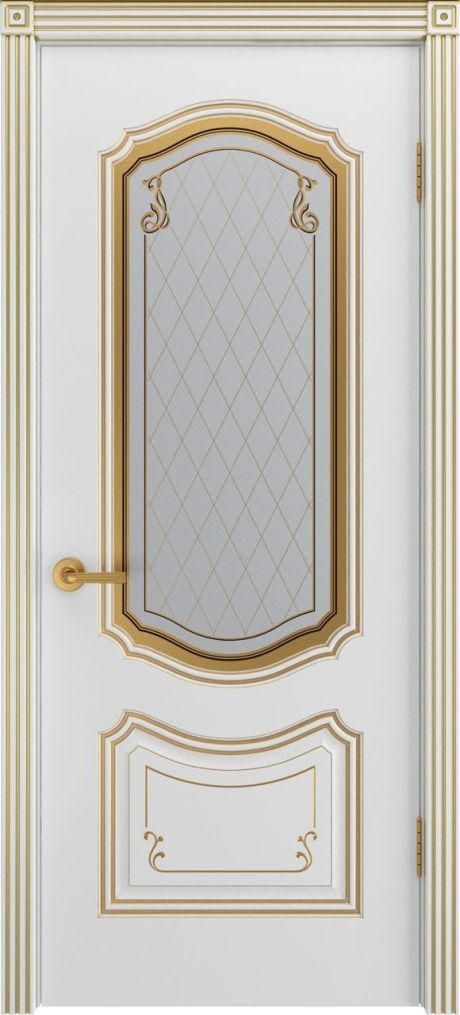 Межкомнатная дверь со стеклом Соло Грейс В2 Белый с патиной Золото Эмаль (Шейл Дорс)