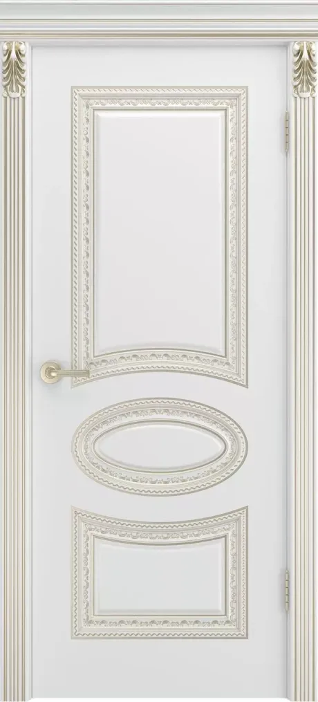Глухая межкомнатная дверь Лира Лакшери В1.0 Белый с патиной Белое золото Эмаль (Шейл Дорс)