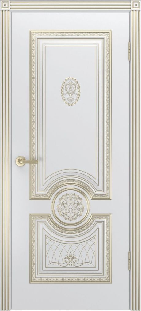 Глухая межкомнатная дверь Гамма Корона В3 Слоновая кость с патиной Золото Эмаль (Шейл Дорс)