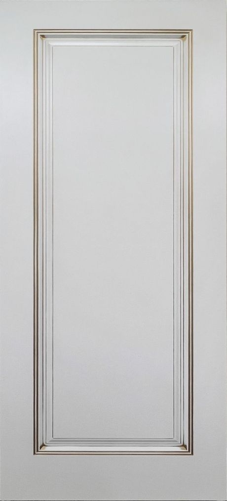 Глухая межкомнатная дверь Ревью В1 Белый с патиной Золото Эмаль (Шейл Дорс)