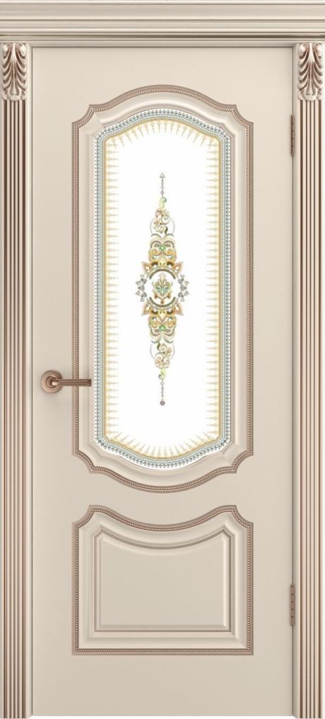 Межкомнатная дверь со стеклом Сюита Лакшери В0 Шампань с патиной Розовое золото Эмаль (Шейл Дорс)