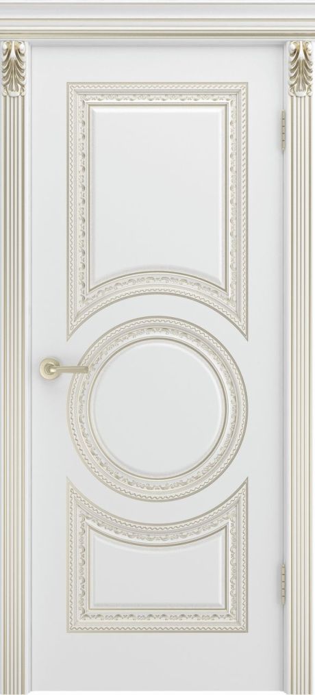 Глухая межкомнатная дверь Рондо Лакшери В1.0 Белый с патиной Золото Эмаль (Шейл Дорс)