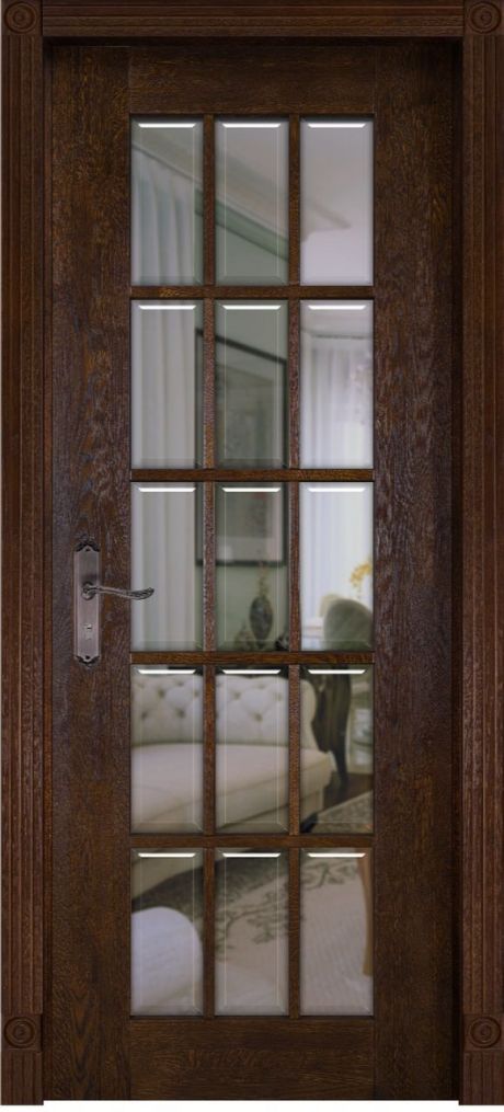 Межкомнатная дверь со стеклом Британия Античный орех Массив дуба (ОКА)