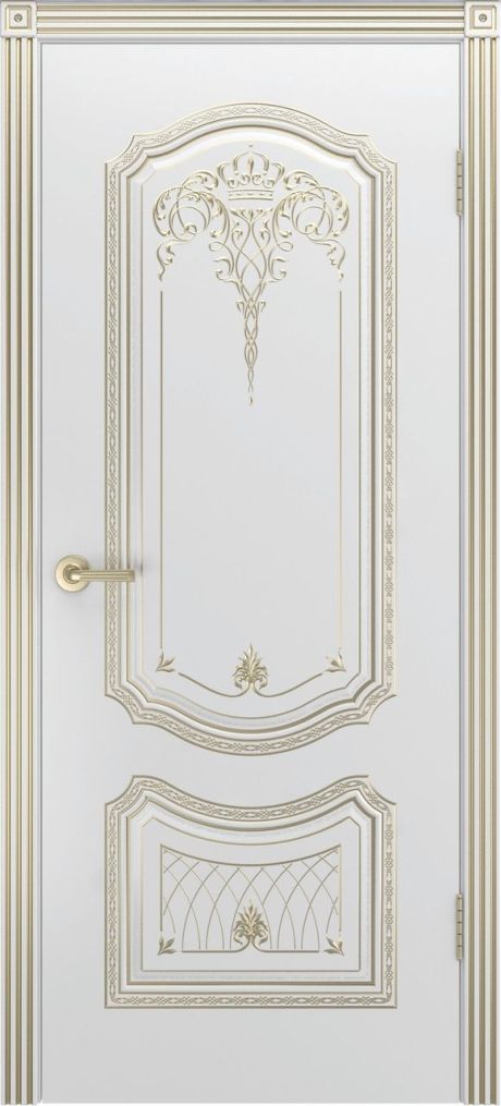 Глухая межкомнатная дверь Соло Корона В3 Белый с патиной Белое золото Эмаль (Шейл Дорс)